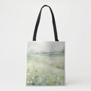 Aquarell-Grünwiesen-Landschaft-Wildblumen-Tasche Tasche