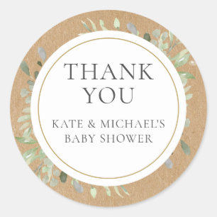 Aquarell Grünzeug Blätter Baby Shower Danke Runder Aufkleber
