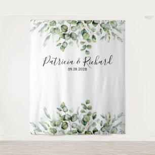 Aquarell-Grünzeug-Eukalyptus-Hochzeitskulisse Wandteppich