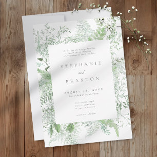 Aquarell-Grünzeug-Farn-Rustikale-Hochzeit Einladung