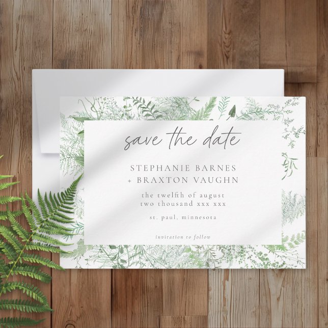 Aquarell-Grünzeug-Farn-Rustikale-Hochzeit Save The Date (Von Creator hochgeladen)