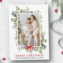 Aquarell Grünzeug Frohe Weihnachten Rote Schleife