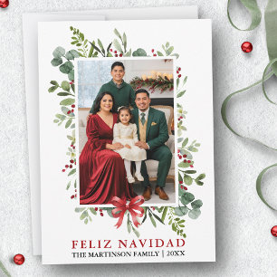 Aquarell Grünzeug Frohe Weihnachten Roter Bogen