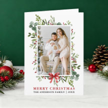 Aquarell Grünzeug Fröhliche Weihnachten Roter Schl