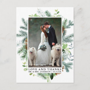 Aquarell-Grünzeug-Kiefer-Liebe-und-Dank-Hochzeit Postkarte