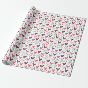 Aquarell-Hahn-Blumenmuster    Geschenkpapier