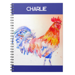 Aquarell-Hahn-Huhn-Kinder-Jungen-Notizbuch Notizblock