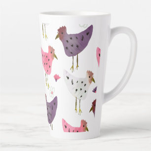 Aquarell-Hahn Pink Lila Blumenmuster   Milchtasse