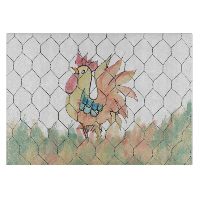 Aquarell Hahn  Schneidebrett (Vorderseite)