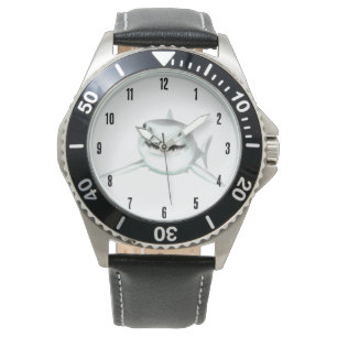 Aquarell-Hai lächelnd grauer grüner Ozean-Tier Armbanduhr