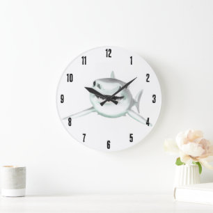Aquarell-Hai lächelnd grauer grüner Ozean-Tier Große Wanduhr