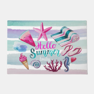 Aquarell-hallo Sommer-Monogramm-Strand-Streifen Fußmatte