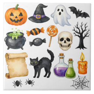 Aquarell-Halloween-Collage Fliese