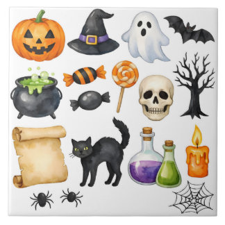 Aquarell-Halloween-Collage Fliese