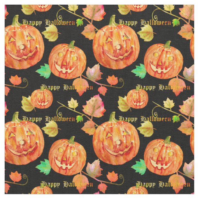 Aquarell-Halloween-Kürbis-Gewebe Stoff (Nahaufnahme)