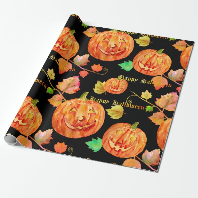 Aquarell-Halloween-Kürbis-Packpapier Geschenkpapier (Ungerollt)
