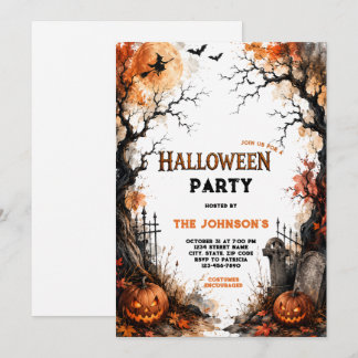 Aquarell-Halloweenparty im verzauberten Wald Einladung