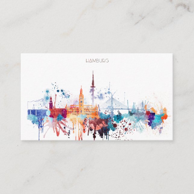 Aquarell-Hamburg-Skyline Visitenkarte (Vorderseite)