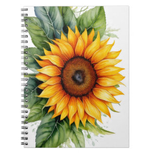 Aquarell handgezeichnetes Sonnenblumen-Spiralheft Notizblock