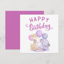 Aquarell Happy Birthday Niedlich Baby Party Tiere Karte