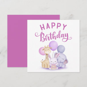 Aquarell Happy Birthday Niedlich Baby Party Tiere Karte