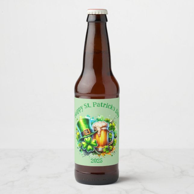 Aquarell Happy St. Patrick's Day Party Accessoire Bierflaschenetikett (Vorderseite)