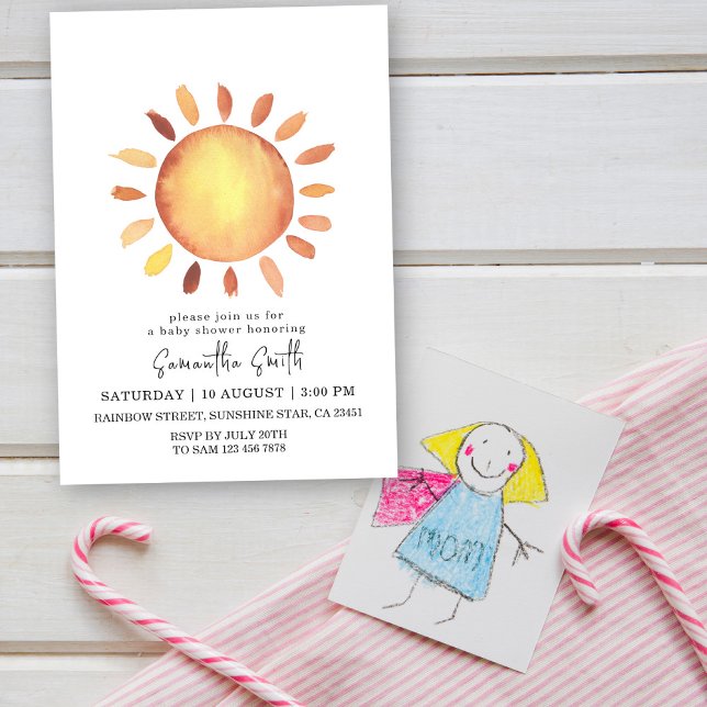 Aquarell Happy Yellow Sunshine Baby Dusche Einladung (Von Creator hochgeladen)