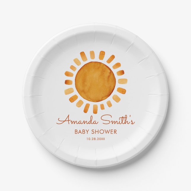Aquarell Happy Yellow Sunshine Baby Dusche Pappteller (Vorderseite)