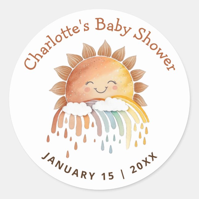 Aquarell Happy Yellow Sunshine Baby Dusche Runder Aufkleber (Vorderseite)