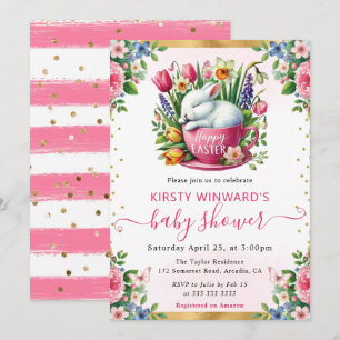 Aquarell-Hase Frühlingsblumen Babyparty Einladung