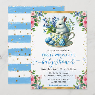 Aquarell-Hase Frühlingsblumen Babyparty Einladung