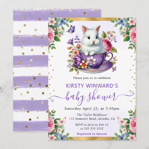 Aquarell-Hase Frühlingsblumen Babyparty Einladung