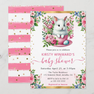 Aquarell-Hase Frühlingsblumen Babyparty Einladung