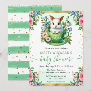 Aquarell-Hase Frühlingsblumen Babyparty Einladung