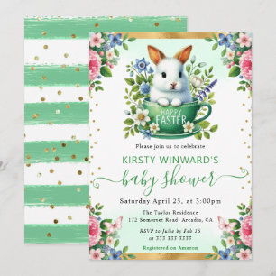 Aquarell-Hase Frühlingsblumen Babyparty Einladung