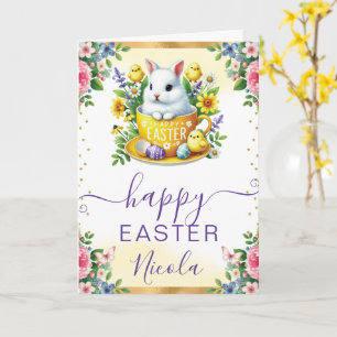 Aquarell-Hase Frühlingsblumen Frohe Ostern Karte