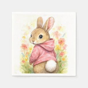 Aquarell-Hase in einem rosa Hoodie Serviette