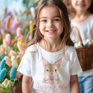 Aquarell-Hase mit rosa Schleife  Süßer Osterhase Kleinkind T-shirt