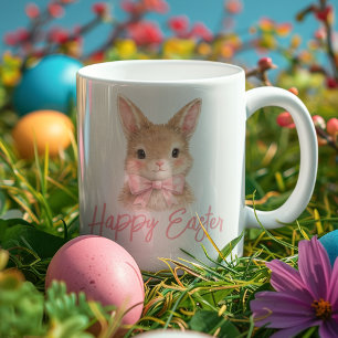 Aquarell-Hase mit rosa Schleife  Süßer Osterhase Milchtasse