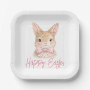 Aquarell-Hase mit rosa Schleife  Süßer Osterhase Pappteller