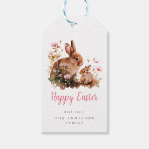 Aquarell-Hasen-Ostern mit Blumen Geschenkanhänger