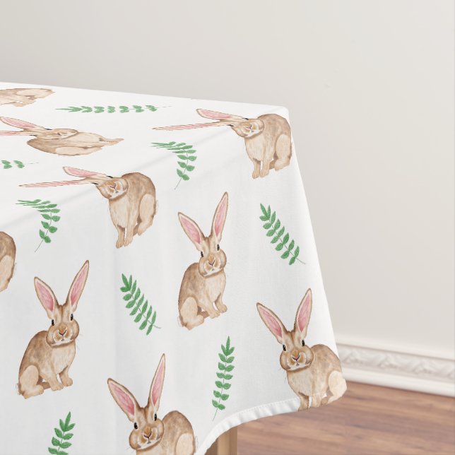 Aquarell-Hasen-Osterpattern mit Grünpflanzen Tischdecke (Beispiel)