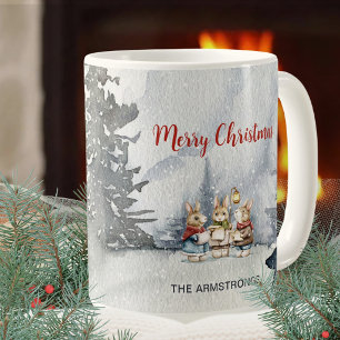 Aquarell-Hasen-Weihnachtslieder Winter Weihnachten Kaffeetasse