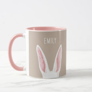 Aquarell-Hasenohren auf Beige mit individuellem Na Tasse