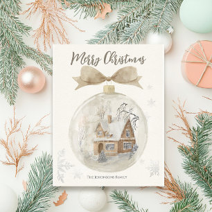 Aquarell-Haus im Schneekugel-Weihnachten Postkarte