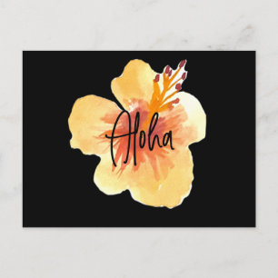Aquarell Hawaii Hibiskus Gelb Floral Bewegend Postkarte