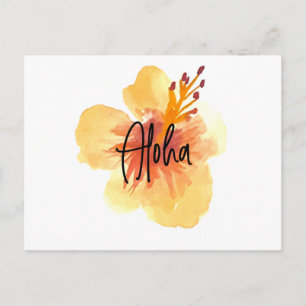 Aquarell Hawaii Hibiskus Gelb Floral Bewegend Postkarte