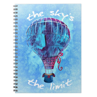 Aquarell-Heißluft-Ballon des Himmels der die Notizblock