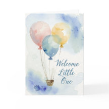 Aquarell-Heißluftballon-Baby-Shower-Karte