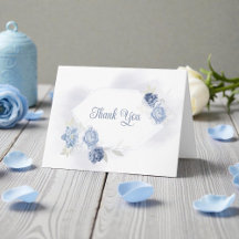 Aquarell Hellblau Florale Hochzeits-Dankeskarten